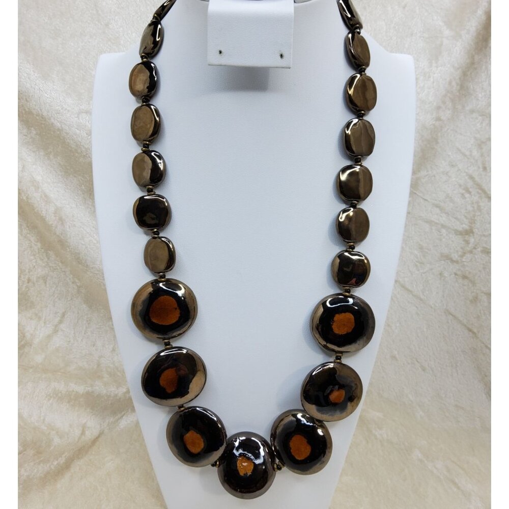 vintage kenya bulawaya fired clay/ceramic disk handcrafted necklace
